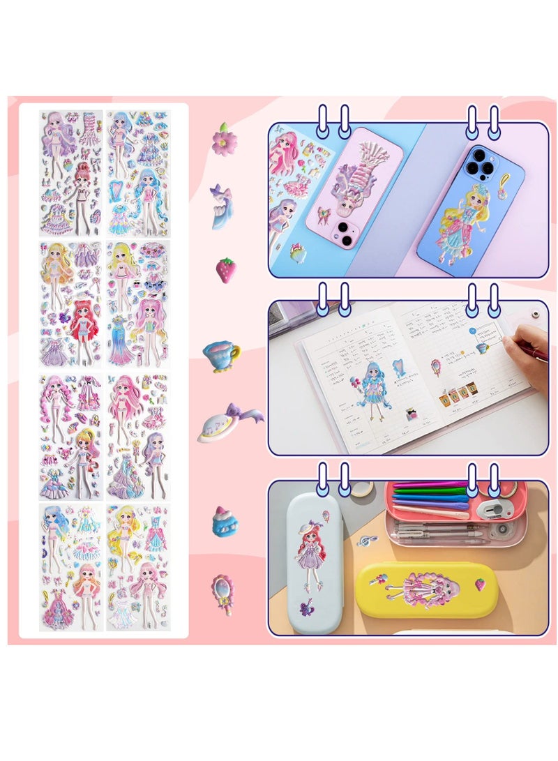 Princess Dress Up Puffy Stickers Pad for Girls Kids Make Your Own Princess Crafts Games,Reusable 3D Foam Fashion Sticker Activity Playset for Toddlers Preschoolers,Party Favors,Restickable 8 Sheets  - Image 3
