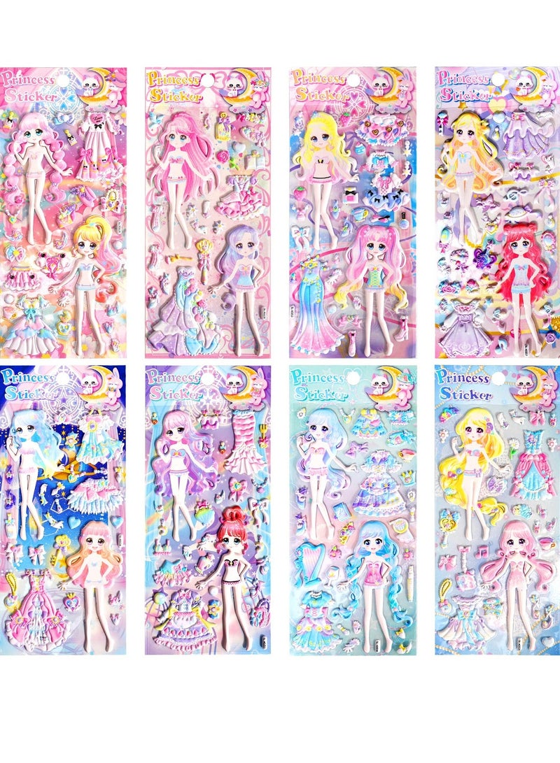 Princess Dress Up Puffy Stickers Pad for Girls Kids Make Your Own Princess Crafts Games,Reusable 3D Foam Fashion Sticker Activity Playset for Toddlers Preschoolers,Party Favors,Restickable 8 Sheets  - Image 1
