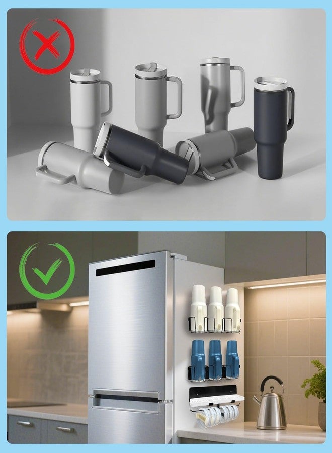 FEYRUN Magnetic Stanley Cup Holder with Drainage, 6 Slot Water Bottle Organizer for 30/40 oz Tumblers with Lids, Fridge Kitchen Storage Solution, Strong Magnet (Black) - Image 2