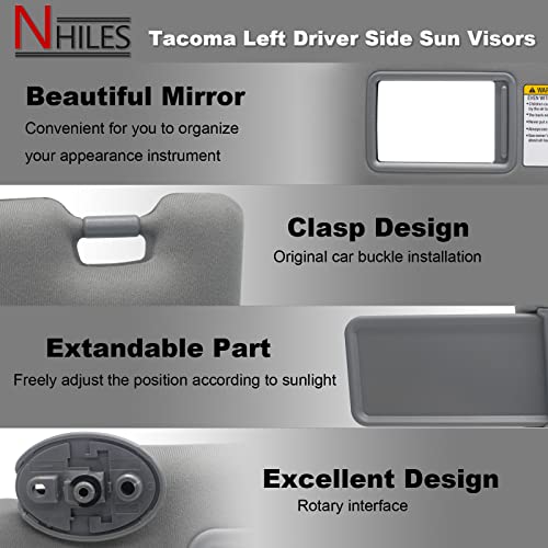 NHILES Left Driver & Right Passenger Side Sun Visors Compatible with Toyota Tacoma 2005-2012 Without Light #74320-04181-B1 74320-04180-B1 74320-04181-B1 74320-04180-B0 Grey - Image 3