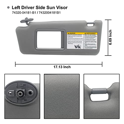 NHILES Left Driver & Right Passenger Side Sun Visors Compatible with Toyota Tacoma 2005-2012 Without Light #74320-04181-B1 74320-04180-B1 74320-04181-B1 74320-04180-B0 Grey - Image 5