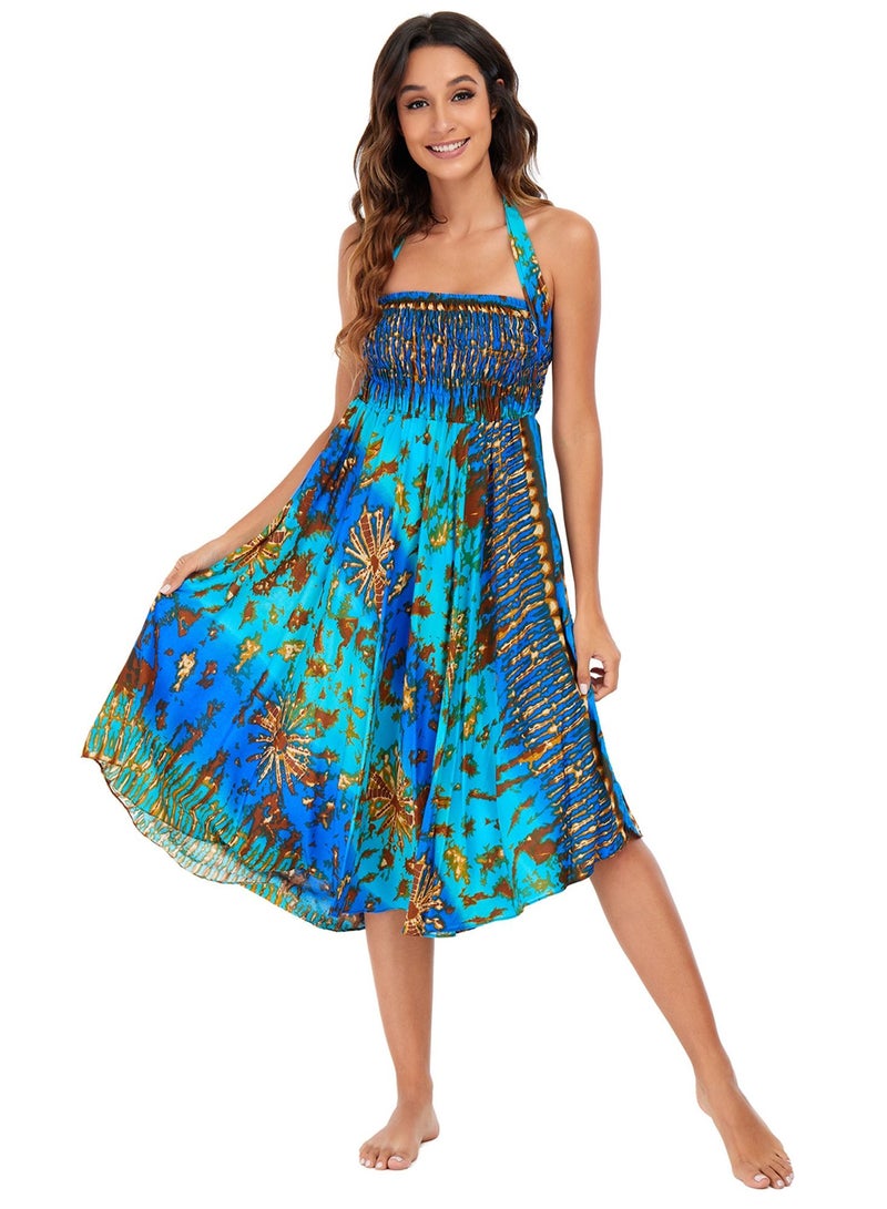 Loquat Casual Dress Half Skirt Beach Vacation Skirt Two Dresses Full Skirt Green  - Image 1