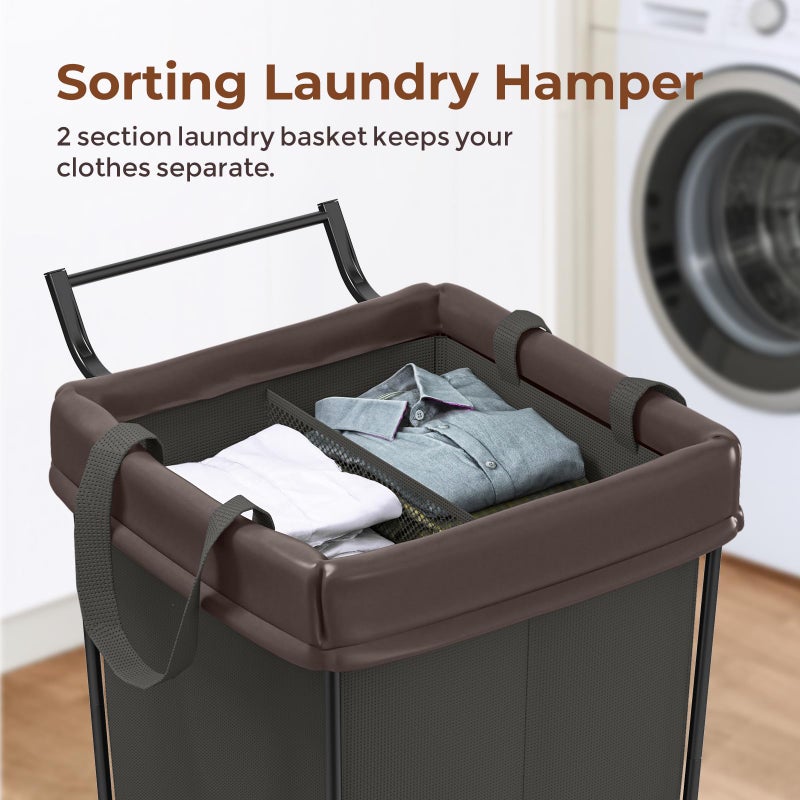 Mefirt 160L Laundry Hamper with Wheels and Handle, 2 Section Large Rolling Laundry Basket Bag with Wheels, Clothes Hamper Cart for Laundry, Bedroom, Bathroom and Dorm - Image 3