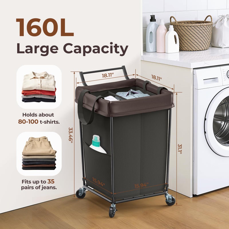 Mefirt 160L Laundry Hamper with Wheels and Handle, 2 Section Large Rolling Laundry Basket Bag with Wheels, Clothes Hamper Cart for Laundry, Bedroom, Bathroom and Dorm - Image 2