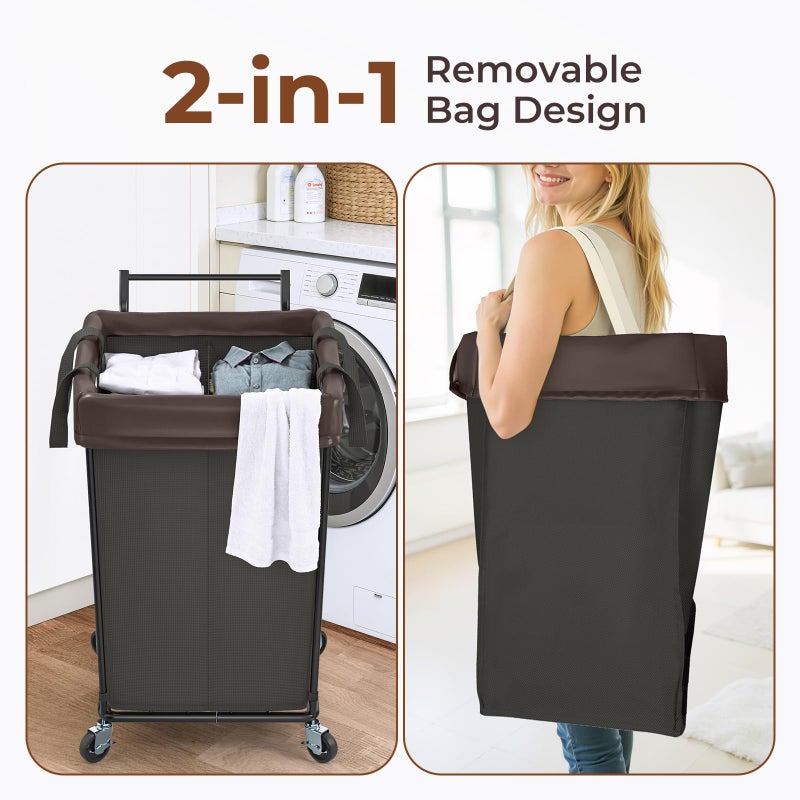 Mefirt 160L Laundry Hamper with Wheels and Handle, 2 Section Large Rolling Laundry Basket Bag with Wheels, Clothes Hamper Cart for Laundry, Bedroom, Bathroom and Dorm - Image 5