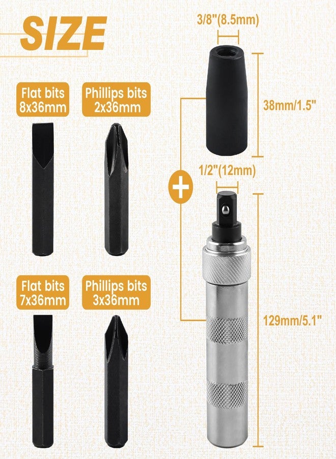مجموعة مفكات براغي يدوية LEONTOOL مقاس 3/8 بوصة، أداة استخراج مفكات براغي يدوية قابلة للعكس، مع رؤوس مفكات براغي مشقوقة وفيليبس، لربط المثبتات/الصدئة - Image 4