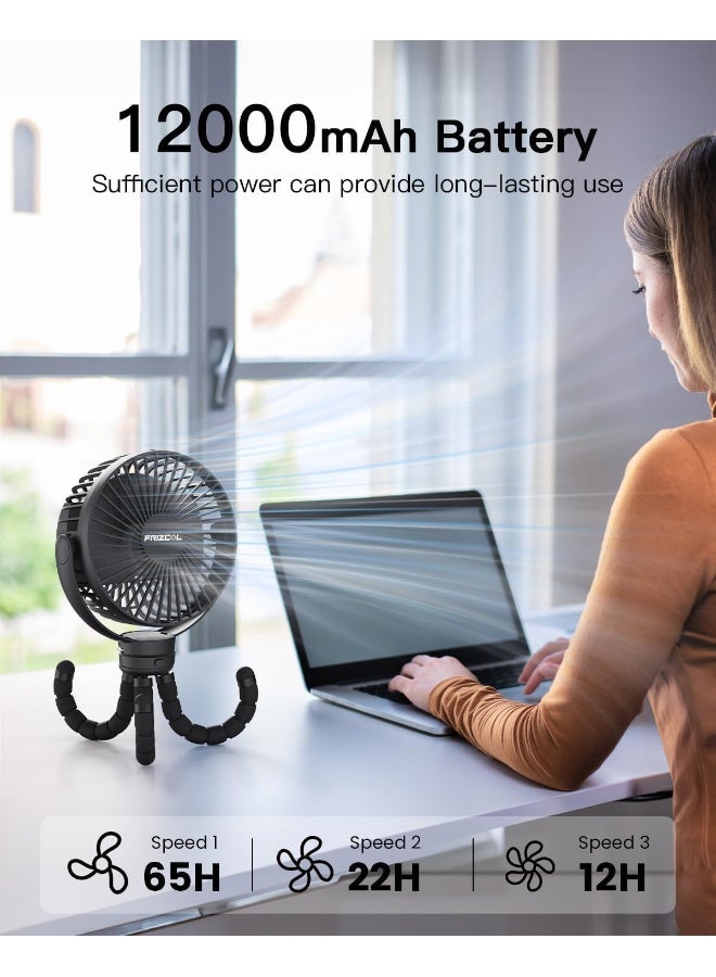 FRIZCOL Portable Stroller Fan, Use As Power Bank, 65H 12000mAh Battery Operated Fan Flexible Tripod Baby Car Seat Fans with Timming, Personal Mini Handheld/Desk/Small Clip On Fans For Stroller - Image 3