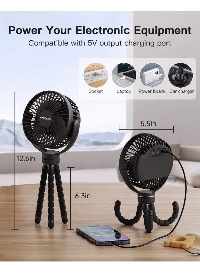 FRIZCOL Portable Stroller Fan, Use As Power Bank, 65H 12000mAh Battery Operated Fan Flexible Tripod Baby Car Seat Fans with Timming, Personal Mini Handheld/Desk/Small Clip On Fans For Stroller - Image 2