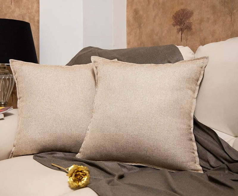 Khooti Decorative Jute Square Cushion Cover Throw pillow cover for Living Room Couch Diwan single seater Sofa , Colourful Modern Small 18 x 18 Inches / 45 x 45 cm (Colour - Natural Linen)(Set of 1 piece) C2 - Image 2