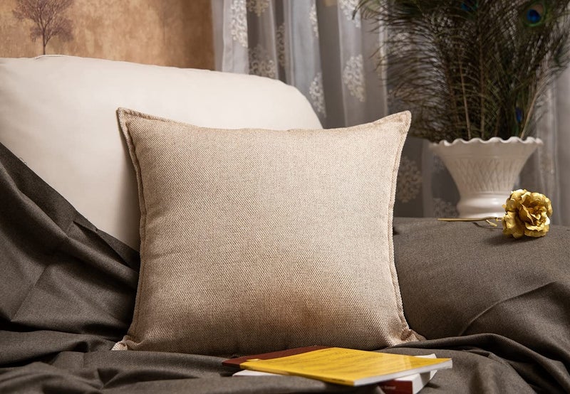 Khooti Decorative Jute Square Cushion Cover Throw pillow cover for Living Room Couch Diwan single seater Sofa , Colourful Modern Small 18 x 18 Inches / 45 x 45 cm (Colour - Natural Linen)(Set of 1 piece) C2 - Image 1