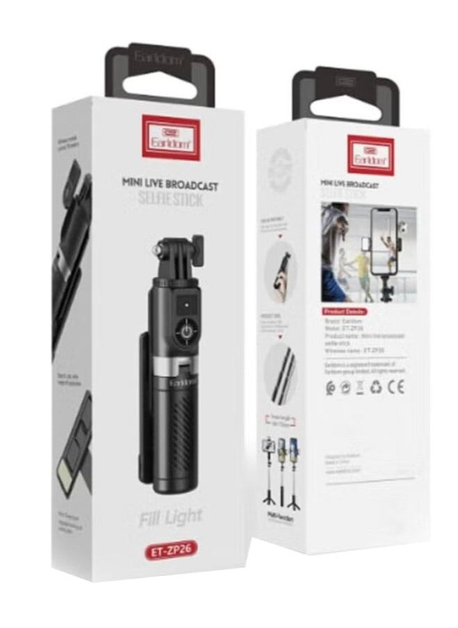 Earldom - Earldom ET-ZP26 Bluetooth Remote Control Monopod Selfie & Mini Tripod with Fill Light for Live Broadcast, Black - Image 1
