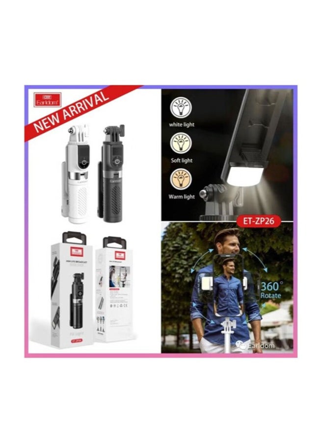 Earldom - Earldom ET-ZP26 Bluetooth Remote Control Monopod Selfie & Mini Tripod with Fill Light for Live Broadcast, Black - Image 1