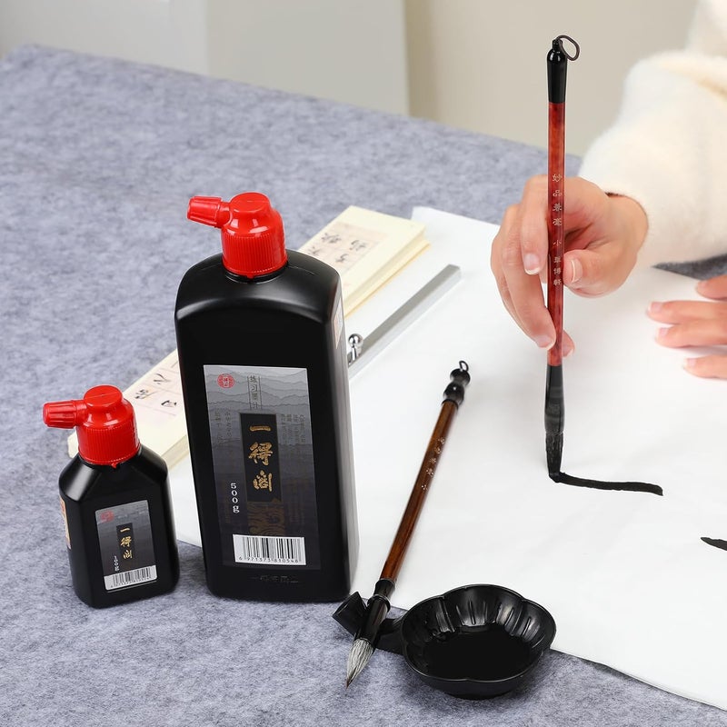 Megrez Yidege Practice Ink Chinese Brush Ink Sumi Ink for Beginner Practice Chinese Japanese Calligraphy Liquid Ink, Black - 500ml(17.6 OZ)/Bottle - Image 2