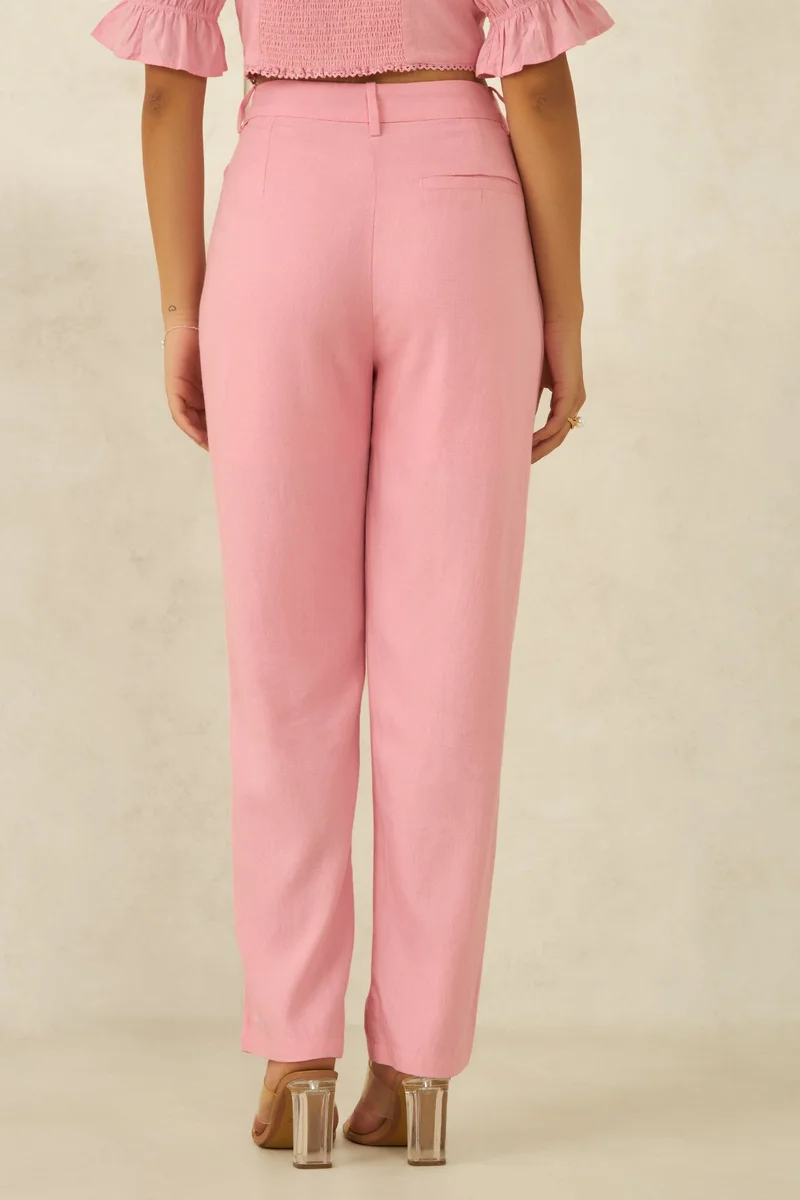 Virgio  Solid Linen Straight Fit Pleated Trousers for Women for Women | Best Price UAE