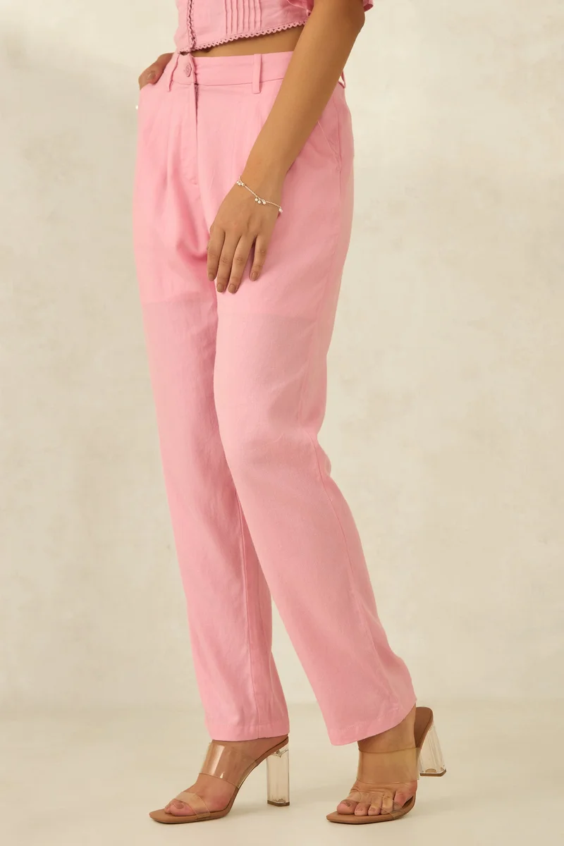 Virgio  Solid Linen Straight Fit Pleated Trousers for Women for Women | Best Price UAE