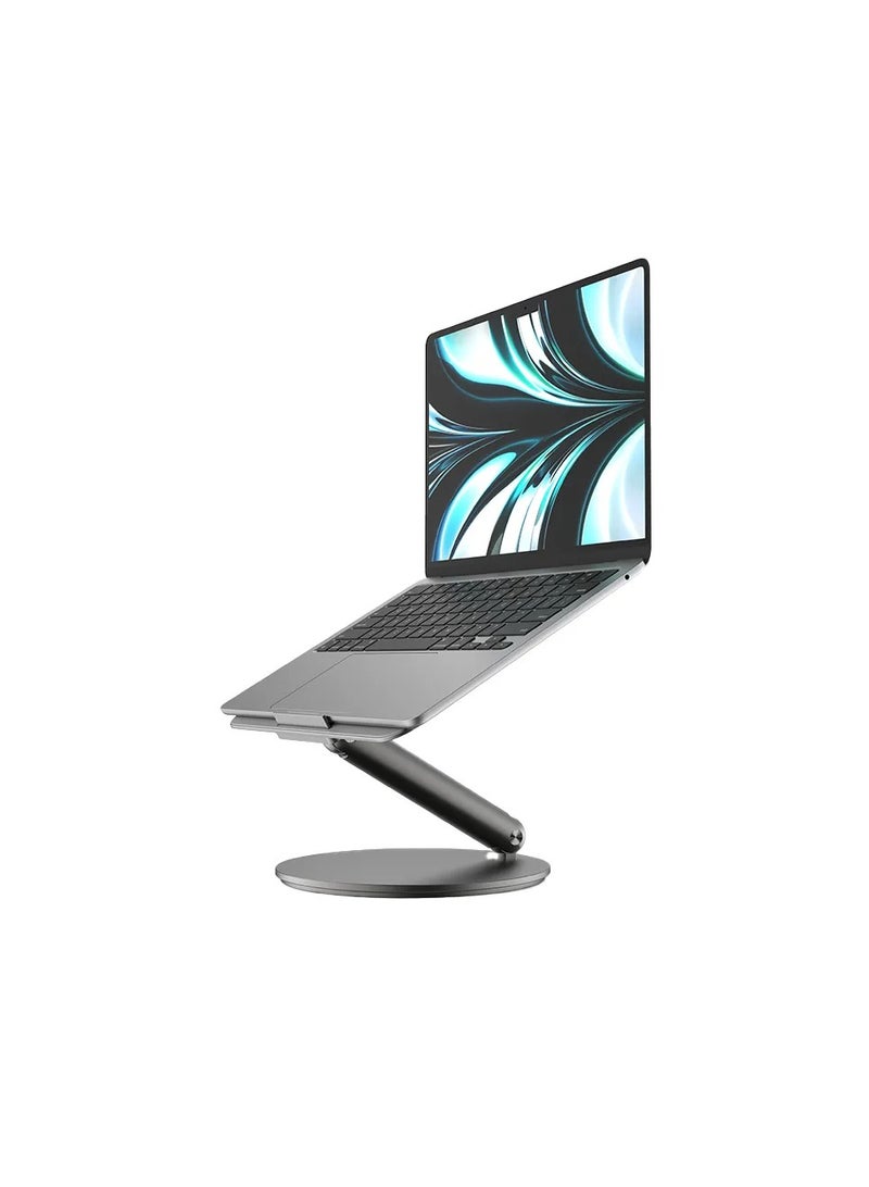 Powerology Rotatable Aluminum Desktop Stand for Laptop 16" with Wide Silicone Pad / Rotating Base / for Laptop & Tablet / Aluminum Material / Foldable Design - Dark Grey  - Image 4