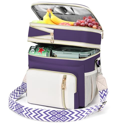 LOKASS Lunch Box for Women16LInsulated Lunch Bag Women Expandable Doublelayer Leakproof Cooler Bag with Upgrade Adjustable Shoulder Strap Ideal for WorkPicnicsPurple - Image 1