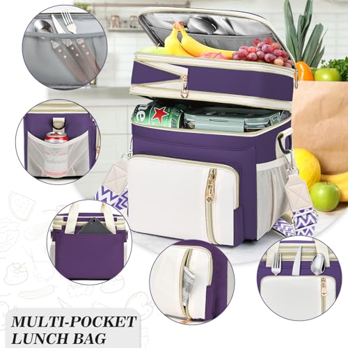 LOKASS Lunch Box for Women16LInsulated Lunch Bag Women Expandable Doublelayer Leakproof Cooler Bag with Upgrade Adjustable Shoulder Strap Ideal for WorkPicnicsPurple - Image 3