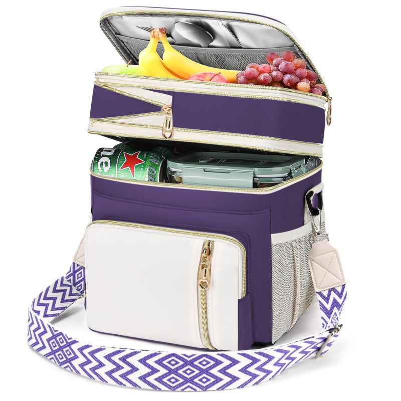 LOKASS Lunch Box for Women16LInsulated Lunch Bag Women Expandable Doublelayer Leakproof Cooler Bag with Upgrade Adjustable Shoulder Strap Ideal for WorkPicnicsPurple - Image 2