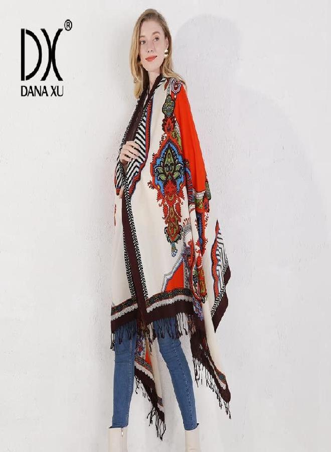 DANA XU DANA XU 100% Pure Merino Wool Extra Large Pashmina Cashmere Scarf Shawl And Wrap For Women Winter Oversized Floral Blanket  - Image 2