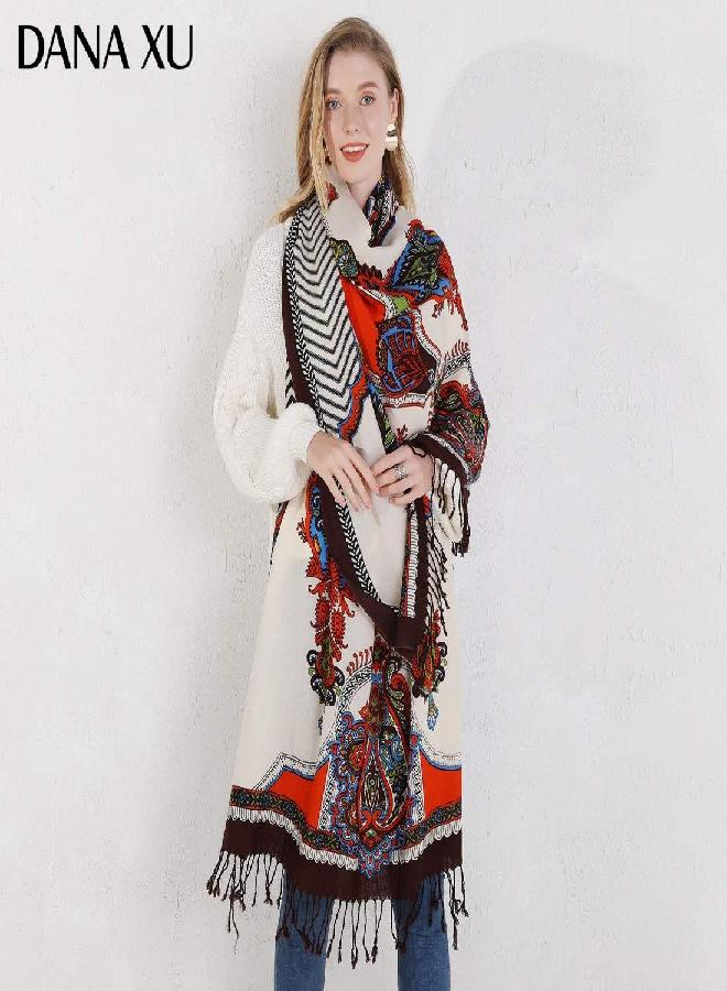 DANA XU DANA XU 100% Pure Merino Wool Extra Large Pashmina Cashmere Scarf Shawl And Wrap For Women Winter Oversized Floral Blanket  - Image 3