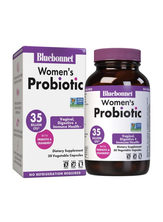 BlueBonnet Nutrition Women’s Probiotic 35 Billion CFU^ Shelf Stable - Urinary Tract, Vaginal pH, Digestive, Immune* - Prebiotic and Cranberry - Non-GMO, Free of Dairy, Gluten & Soy - 30 Servings - Image 1