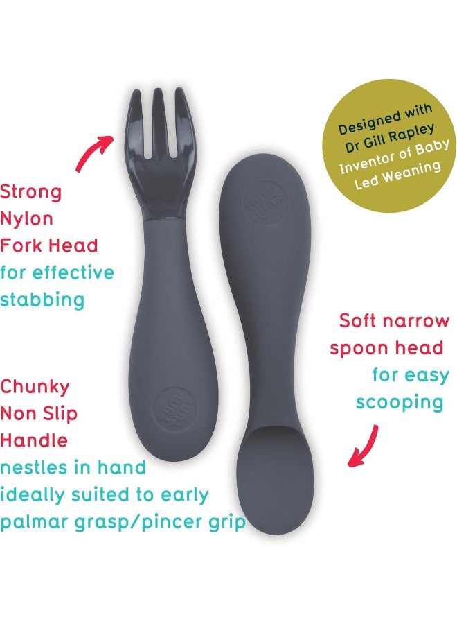 TUM TUM TUM TUM 6m+ Silicone Baby Feeding Set | Baby Spoon & Fork | Toddler Spoons Set for Baby Food | Kids Cutlery Set with Case for Lunch Box & Travel | Toddler Feeding Supplies | Grey - Image 2