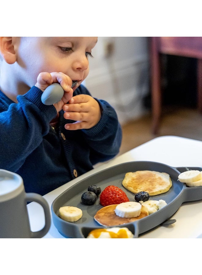 TUM TUM TUM TUM 6m+ Silicone Baby Feeding Set | Baby Spoon & Fork | Toddler Spoons Set for Baby Food | Kids Cutlery Set with Case for Lunch Box & Travel | Toddler Feeding Supplies | Grey - Image 4