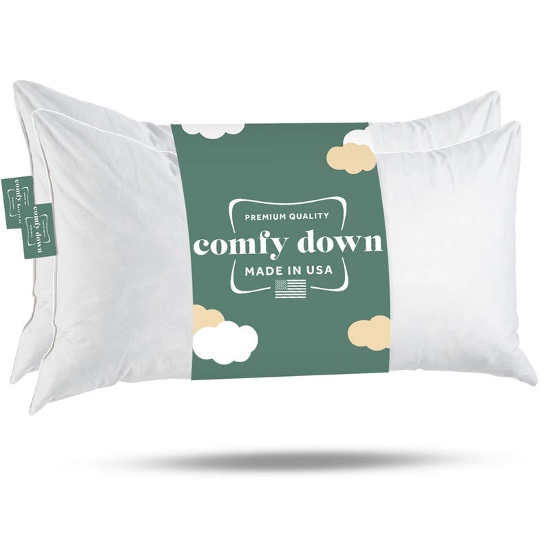 ComfyDown مجموعة من 2 وسادة زخرفية 14x22 إدخال ريش وداون 100% قطن غلاف 233 عدد الخيوط إدخال وسادة مستطيلة - صنع في الولايات المتحدة الأمريكية - Image 1