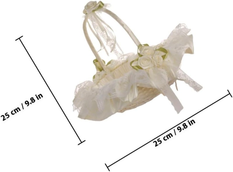 Wedding Flower Girl Basket Lace Fabric Handheld Bridesmaid Basket Milk White for Wedding Ceremony and Flower Petal Carrying - Image 2