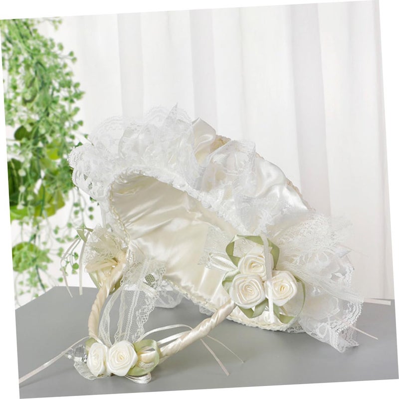 Wedding Flower Girl Basket Lace Fabric Handheld Bridesmaid Basket Milk White for Wedding Ceremony and Flower Petal Carrying - Image 5