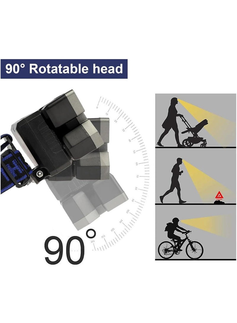 مصباح أمامي فائق السطوع، مصباح رأس LED قابل لإعادة الشحن عبر USB، مصباح أمامي مقاوم للماء مع 4 أوضاع وعصابة رأس قابلة للتعديل، ضوء قبعة صلبة مثالي للتخييم والمشي لمسافات طويلة - Image 1