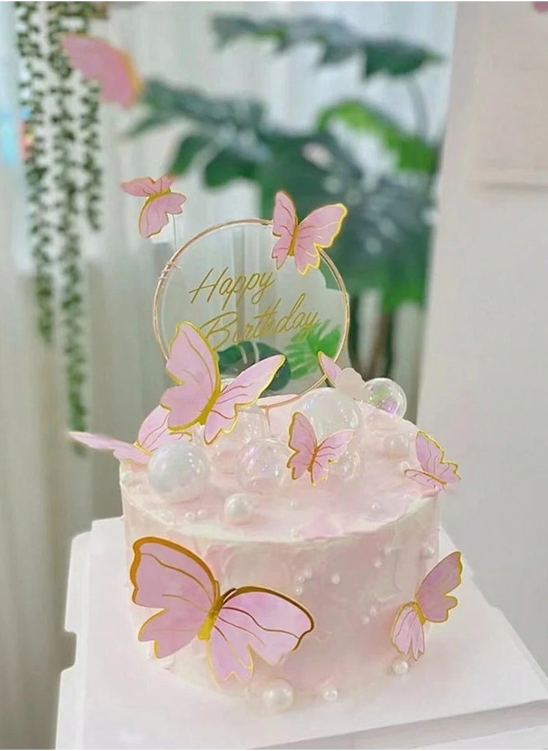 ماركة غير محددة - زينة للكيك عبارة عن فراشات وردية وذهبية أنيقة - Image 1