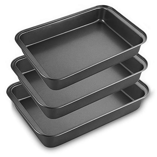 STARVAST Non Stick Oven Baking Trays 3 Pieces Carbon Steel PFOA Free Roasting Tins Pans  Black