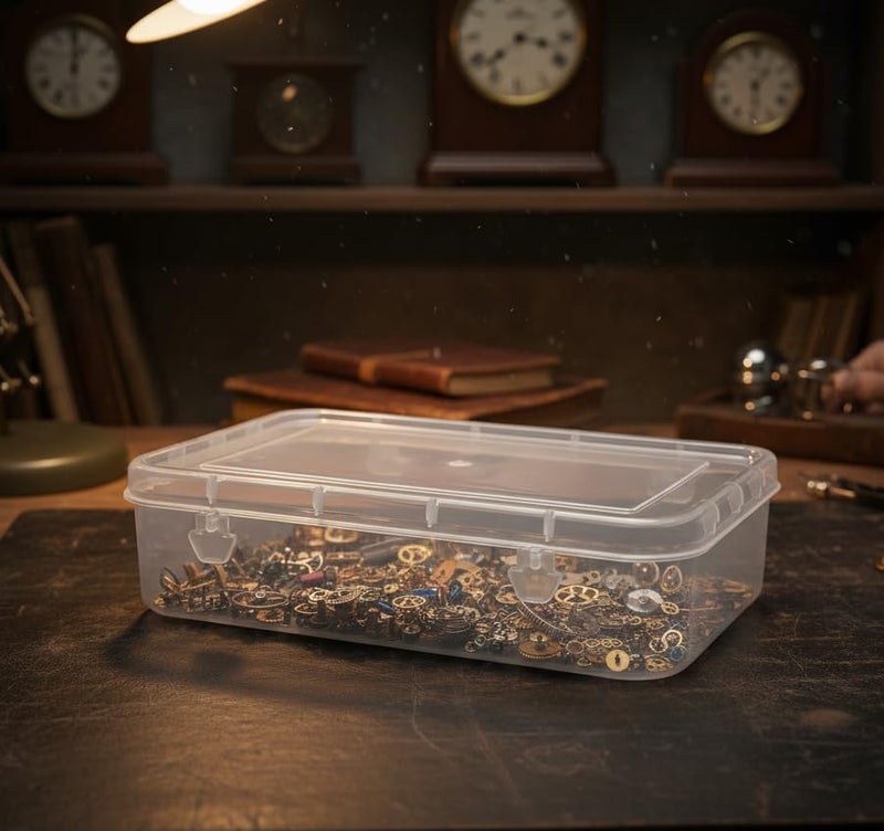 URBAA Small Storage Boxes container with Lock Lid, Jewellery Case Organiser(PUREPACK33-6) 200ml (Clear, 13 x 9 x 4 Cm) - Set of 6, Rectangular - Image 5