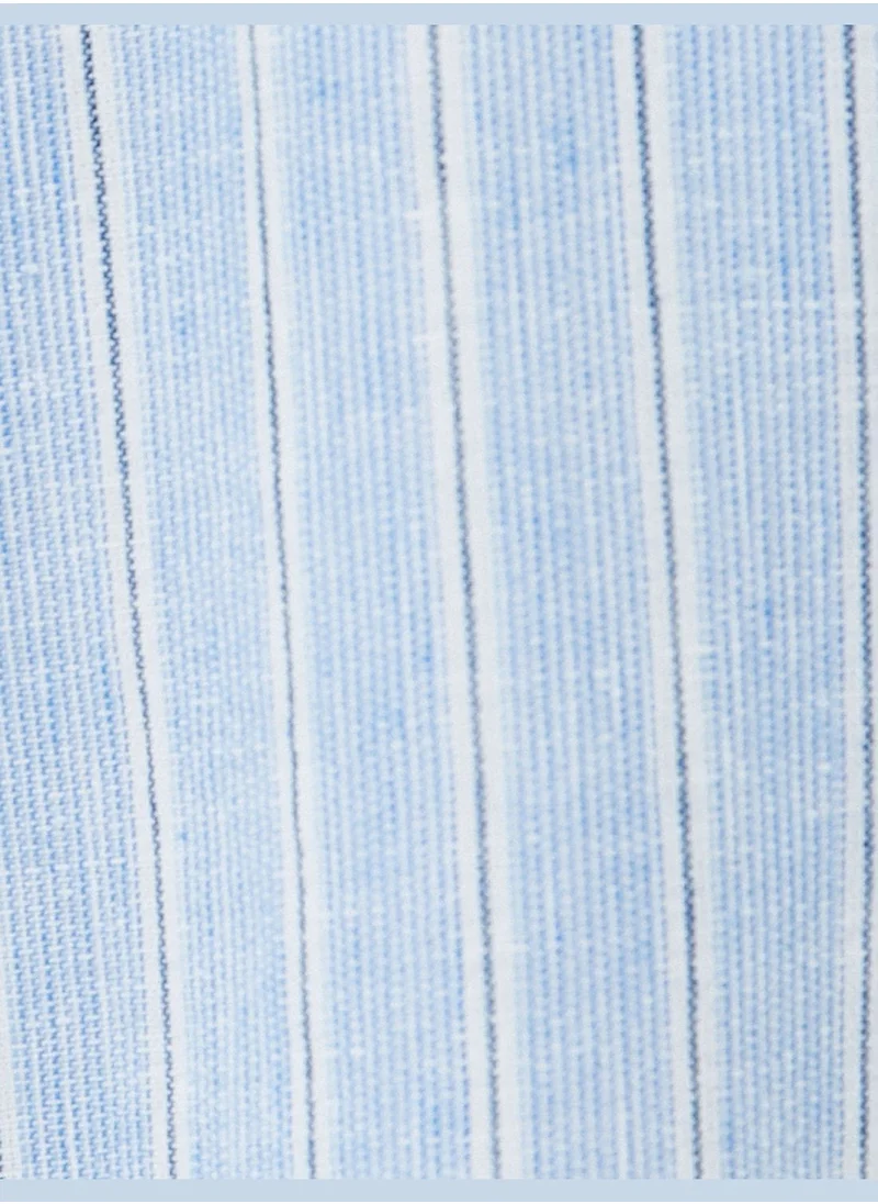 كوتون Linen Blend Shirt Classic Neck Long Sleeve