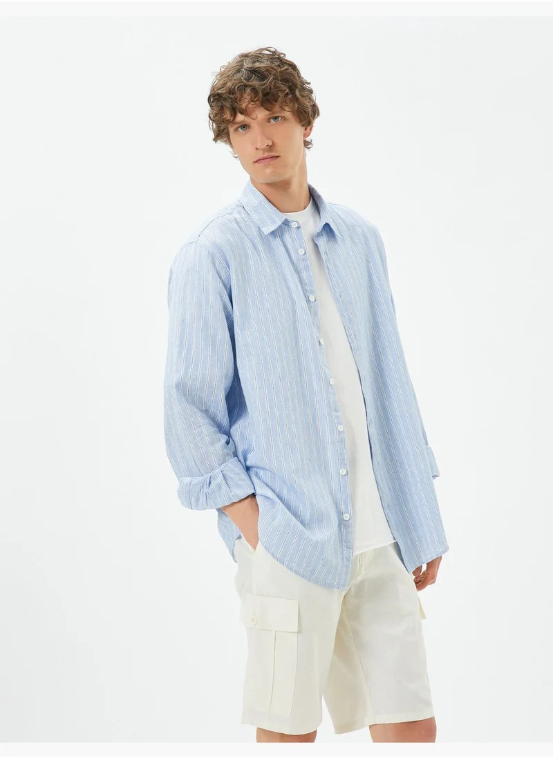 KOTON Linen Blend Shirt Classic Neck Long Sleeve