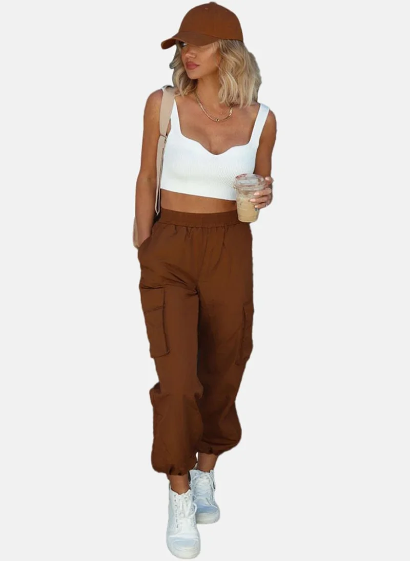 YUNIQEE Brown High Rise Jogger Trousers