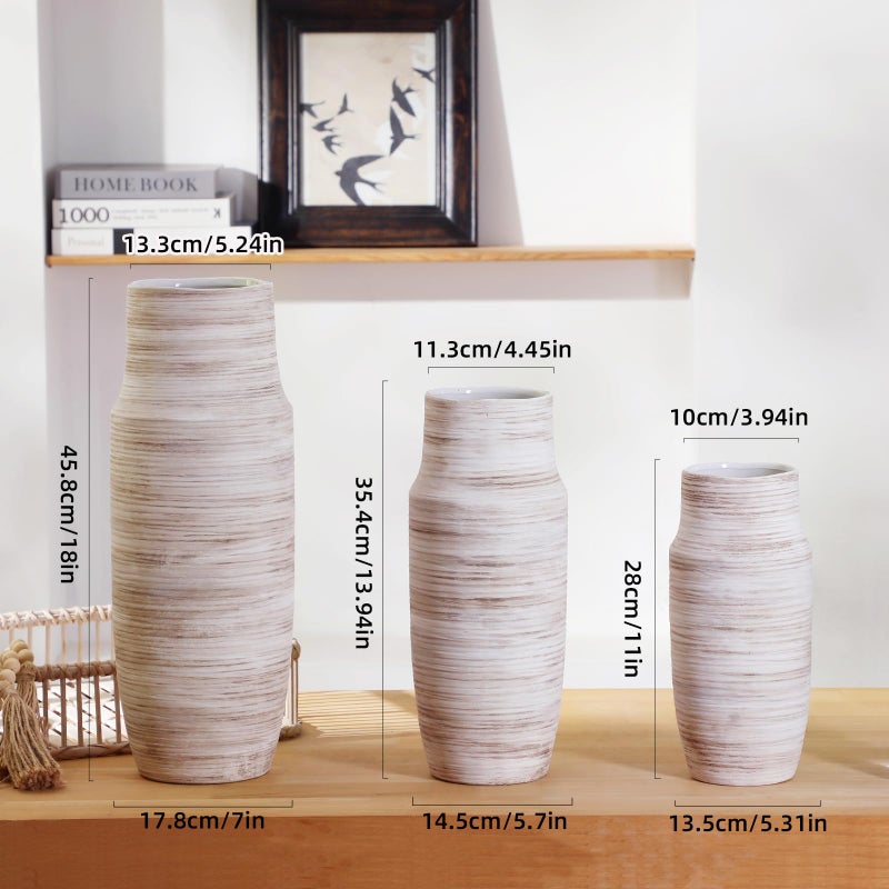 ALMA فازة ALMA بارتفاع 11 بوصة بلون الكريمة والبيج لتزيين غرفة المعيشة الحديثة، فازة كبيرة ذات فم واسع لباقة الزهور، فازات سيراميكية لطاولة لتزيين الغرفة بأسلوب بوهيمي، المزرعة الحديثة، الطراز الفرنسي الريفي - Image 3