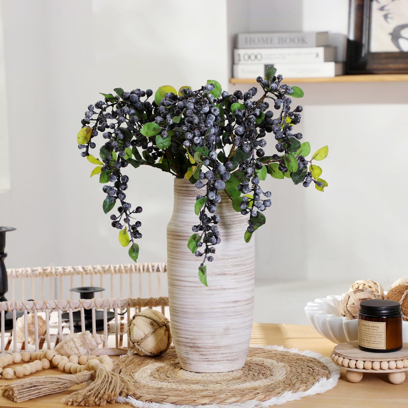 ALMA فازة ALMA بارتفاع 11 بوصة بلون الكريمة والبيج لتزيين غرفة المعيشة الحديثة، فازة كبيرة ذات فم واسع لباقة الزهور، فازات سيراميكية لطاولة لتزيين الغرفة بأسلوب بوهيمي، المزرعة الحديثة، الطراز الفرنسي الريفي - Image 1