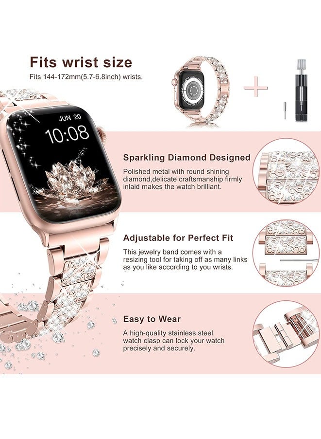 Beauenty Compatible with Apple Watch Band 38mm 40mm 41mm Series 9 8 7 6 5 4 3 2 1 SE 1/ SE 2 for women, Bling Replacement Bracelet iWatch Band, Sparkle Diamond Rhinestone Stainless Steel Metal Wristband - Image 3