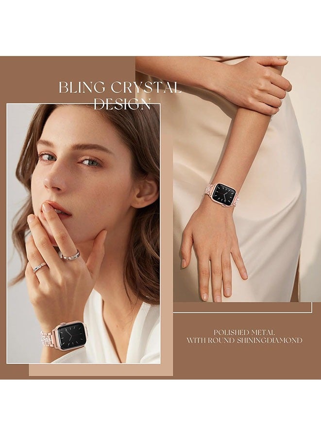 Beauenty Compatible with Apple Watch Band 38mm 40mm 41mm Series 9 8 7 6 5 4 3 2 1 SE 1/ SE 2 for women, Bling Replacement Bracelet iWatch Band, Sparkle Diamond Rhinestone Stainless Steel Metal Wristband - Image 4