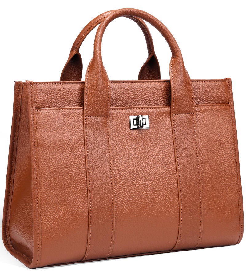 BOYATU Genuine Leather Purse for Women: Leather Tote Bags for Ladies - Designer Crossbody Shoulder Handbags for Travel Work (02 Medium-Brown) - Image 1