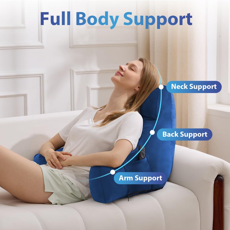IPYNBAP Back Pillow for Bed Sitting up, Reading Pillow for Sitting in Bed Adult, Back Support Pillow, Memory Foam Sit up Lounge Backrest Pillow with Arms for TV, Couch, Chair, Dorm, 18 Inch, Navy Blue - Image 5