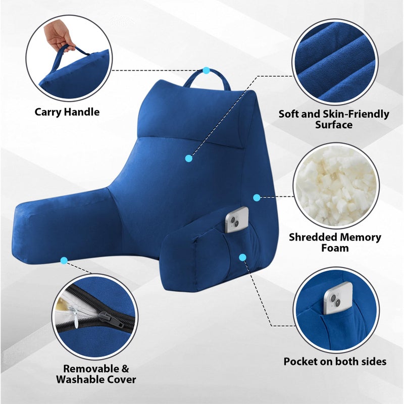 IPYNBAP Back Pillow for Bed Sitting up, Reading Pillow for Sitting in Bed Adult, Back Support Pillow, Memory Foam Sit up Lounge Backrest Pillow with Arms for TV, Couch, Chair, Dorm, 18 Inch, Navy Blue - Image 3