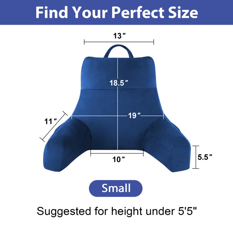 IPYNBAP Back Pillow for Bed Sitting up, Reading Pillow for Sitting in Bed Adult, Back Support Pillow, Memory Foam Sit up Lounge Backrest Pillow with Arms for TV, Couch, Chair, Dorm, 18 Inch, Navy Blue - Image 2