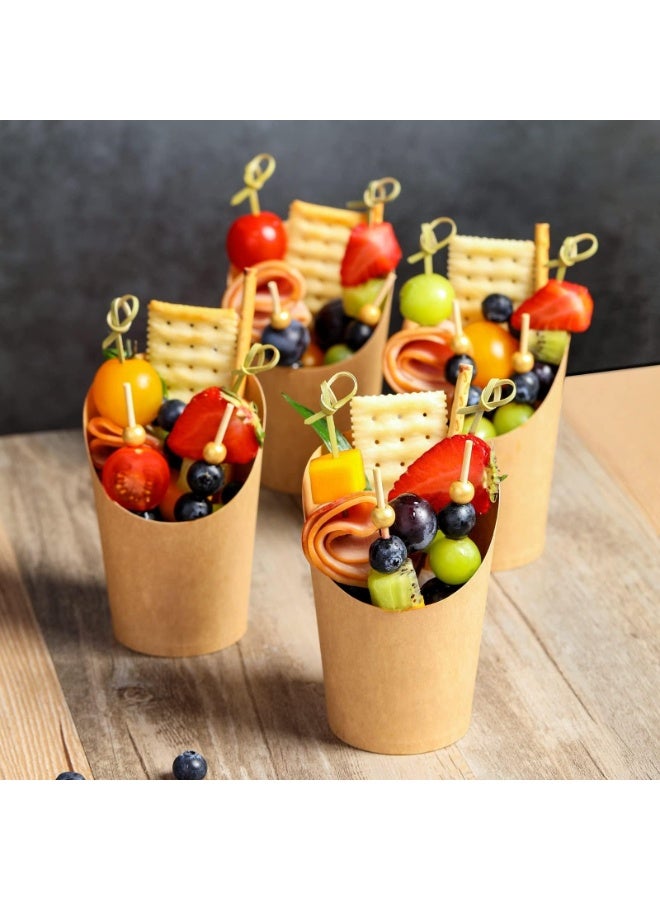 14 Oz Charcuterie Cups With Sticks & Bags, Paper Snack Appetizer Cups With Cocktail Picks, French Fry Holder Brown Kraft, Disposable Popcorn Cones Party Favor 58 Sets  - Image 4