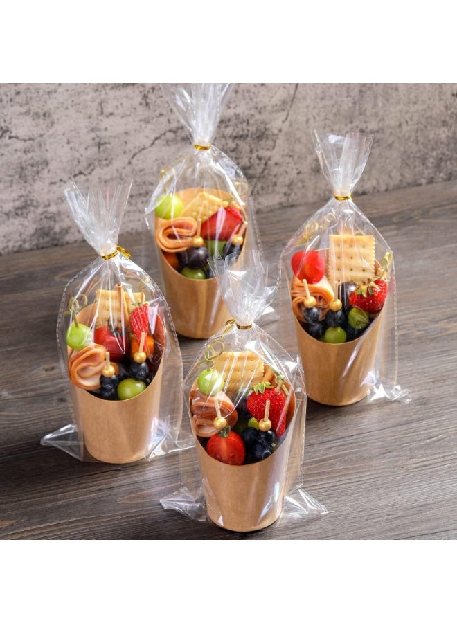 14 Oz Charcuterie Cups With Sticks & Bags, Paper Snack Appetizer Cups With Cocktail Picks, French Fry Holder Brown Kraft, Disposable Popcorn Cones Party Favor 58 Sets  - Image 5