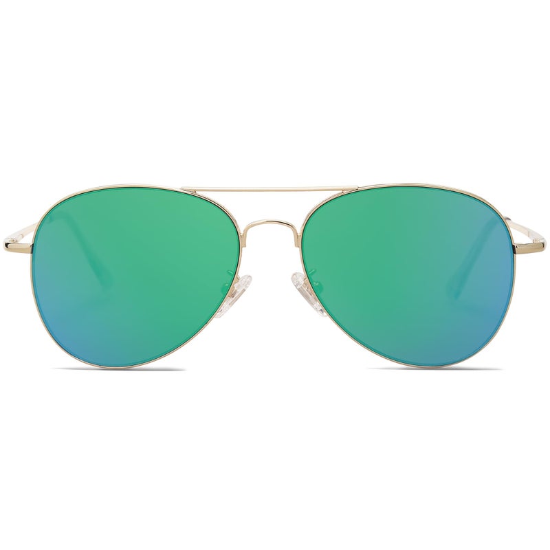 SOJOS Classic Aviator Sunglasses for Women Men Metal Frame Spring Hinges SJ1030, Gold/Greenish Blue - Image 2