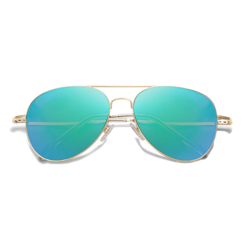 SOJOS Classic Aviator Sunglasses for Women Men Metal Frame Spring Hinges SJ1030, Gold/Greenish Blue - Image 4
